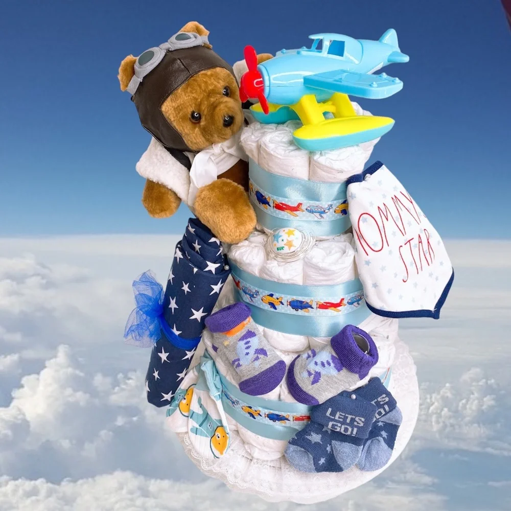 Aviator Pilot Diaper Cake, Baby Shower Gift
